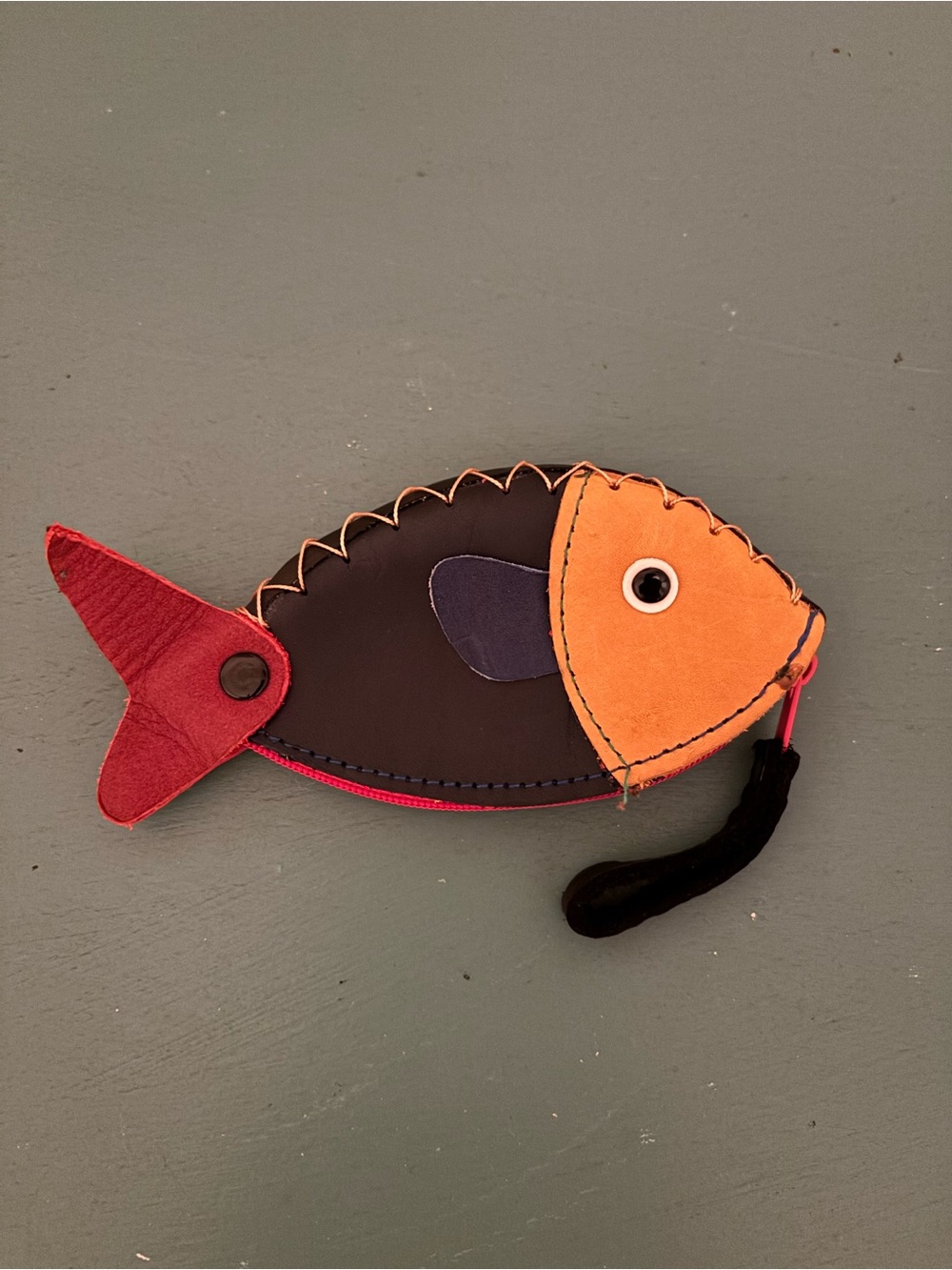Leather Fish 🐟 Coin Purse - Orange, Red, Navy
